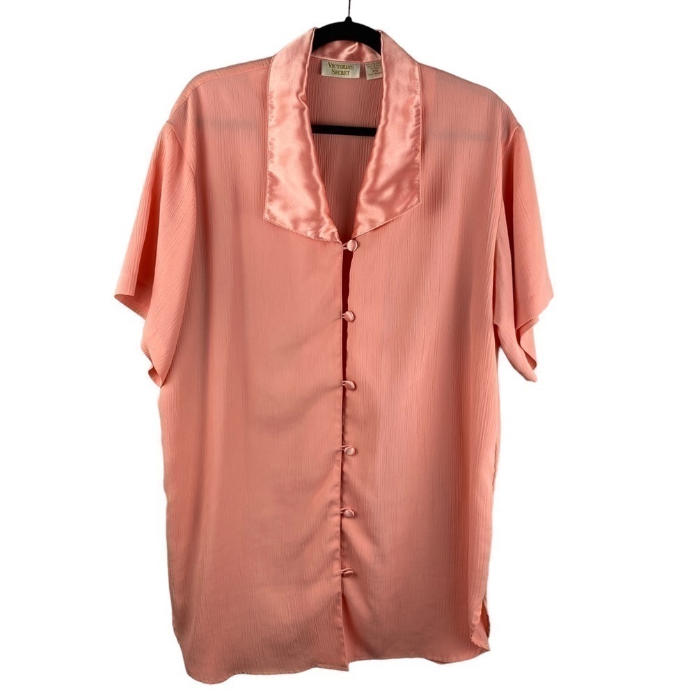 ✨3/$20✨Vintage Victoria's Secret Satin Collar Blouse Pink Button Front Small